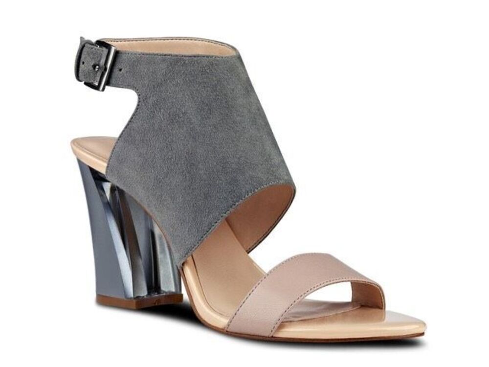 NEW Nine West Moshpit Comfort Block Heel Gray Suede Patent Leather Size 6